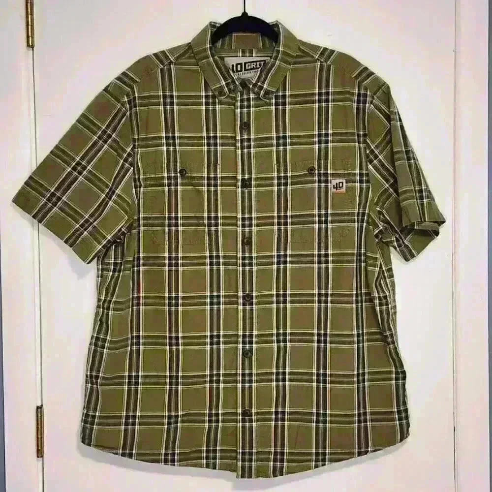Duluth‎ Trading 40 Grit Men's Short Sleeve Button Down Shirt Size L Green